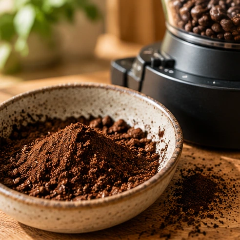 Photorealistic illustration: inspect the grind when troubleshooting French press coffee